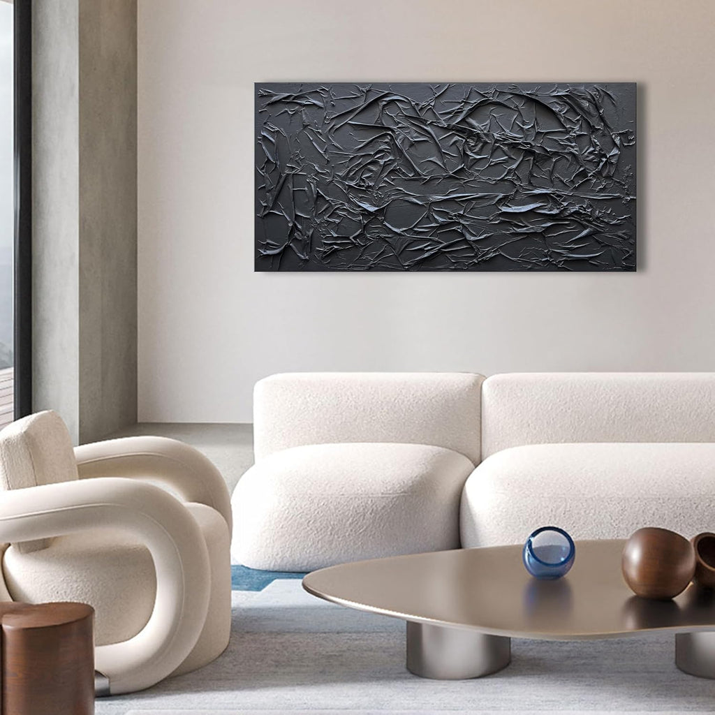 NANKAI Art Hand-Painted Thick Texture Black Minimalist Oil Painting 24x48 Inch Office Corridor Living Room Wall Decorative Art Painting