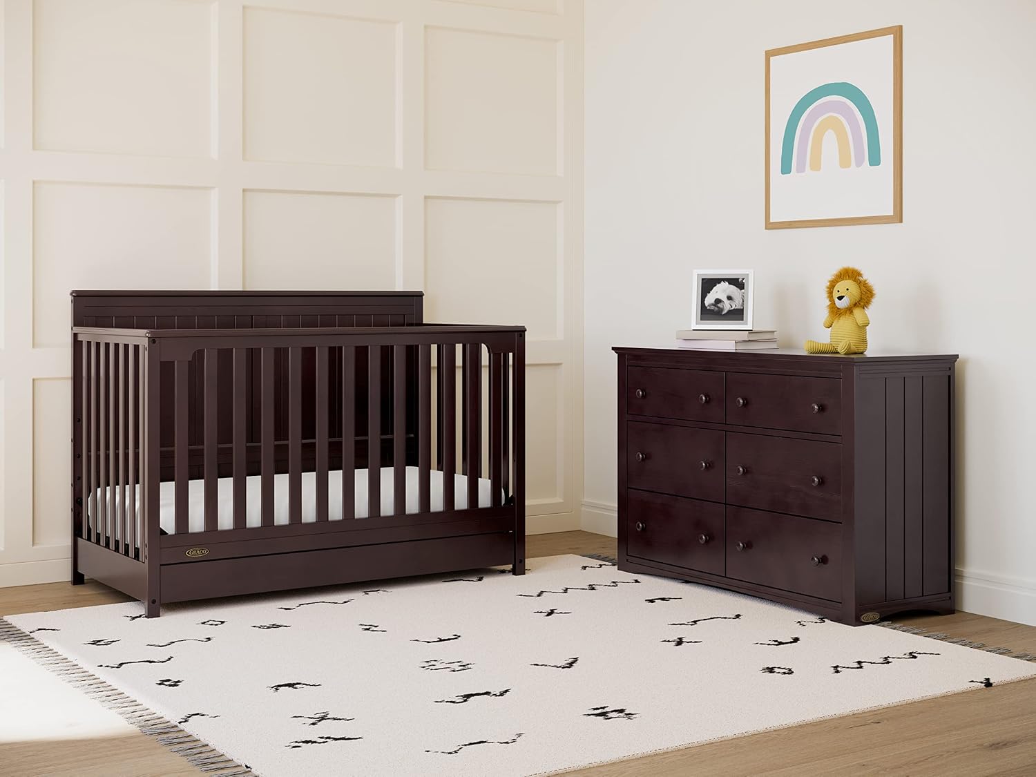 Graco Hadley 5-in-1 Convertible Crib with Drawer – GREENGUARD Gold Certified, Fits Standard Crib Mattress, Converts to Toddler Bed, Daybed and Full Bed, 4 Adjustable Mattress Heights (Espresso)
