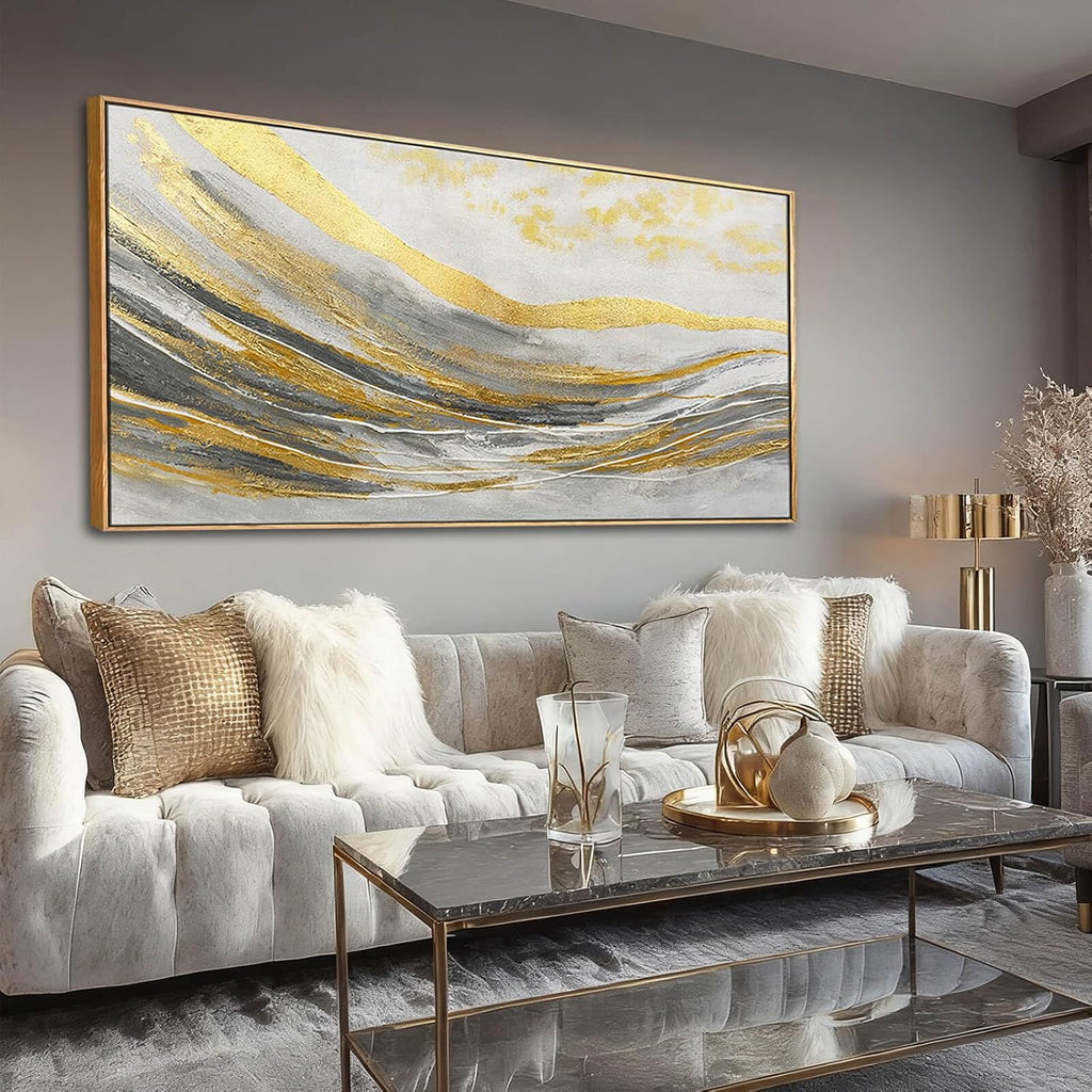 Artexist Abstract Wall Decor Modern Canvas Poster Gold Foil Wood Wall Art 24'x48' Pictures for Bedroom Wall Posters for Dining Room Area
