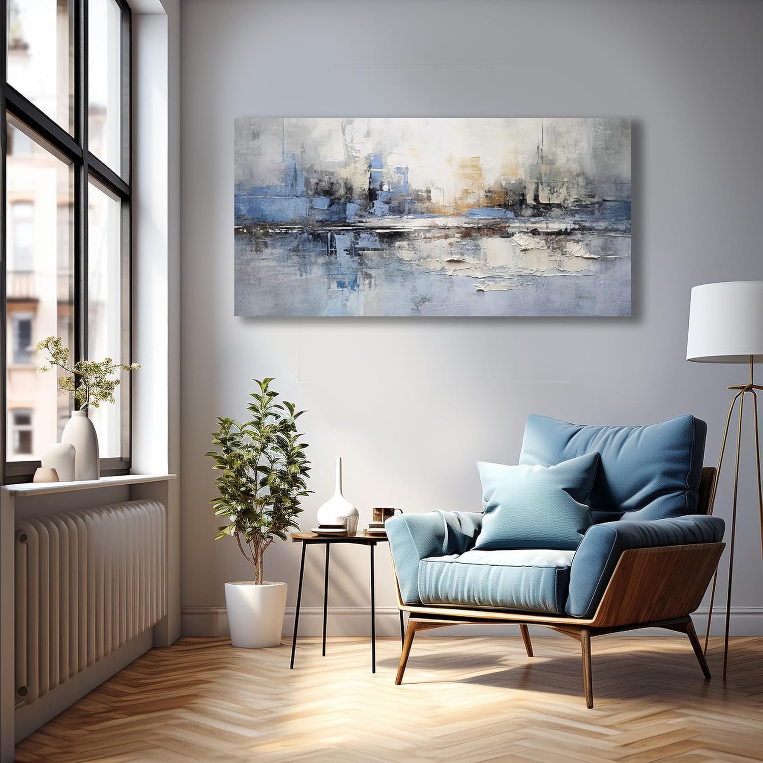 VHMING Abstract Wall Art Wall Decor Blue and Gray White Modern Canvas Wall Paintings Abstract Artwork for Living Room Bedroom Bathroom Office Home Decor Can Be Hung Directly 29'x 58'