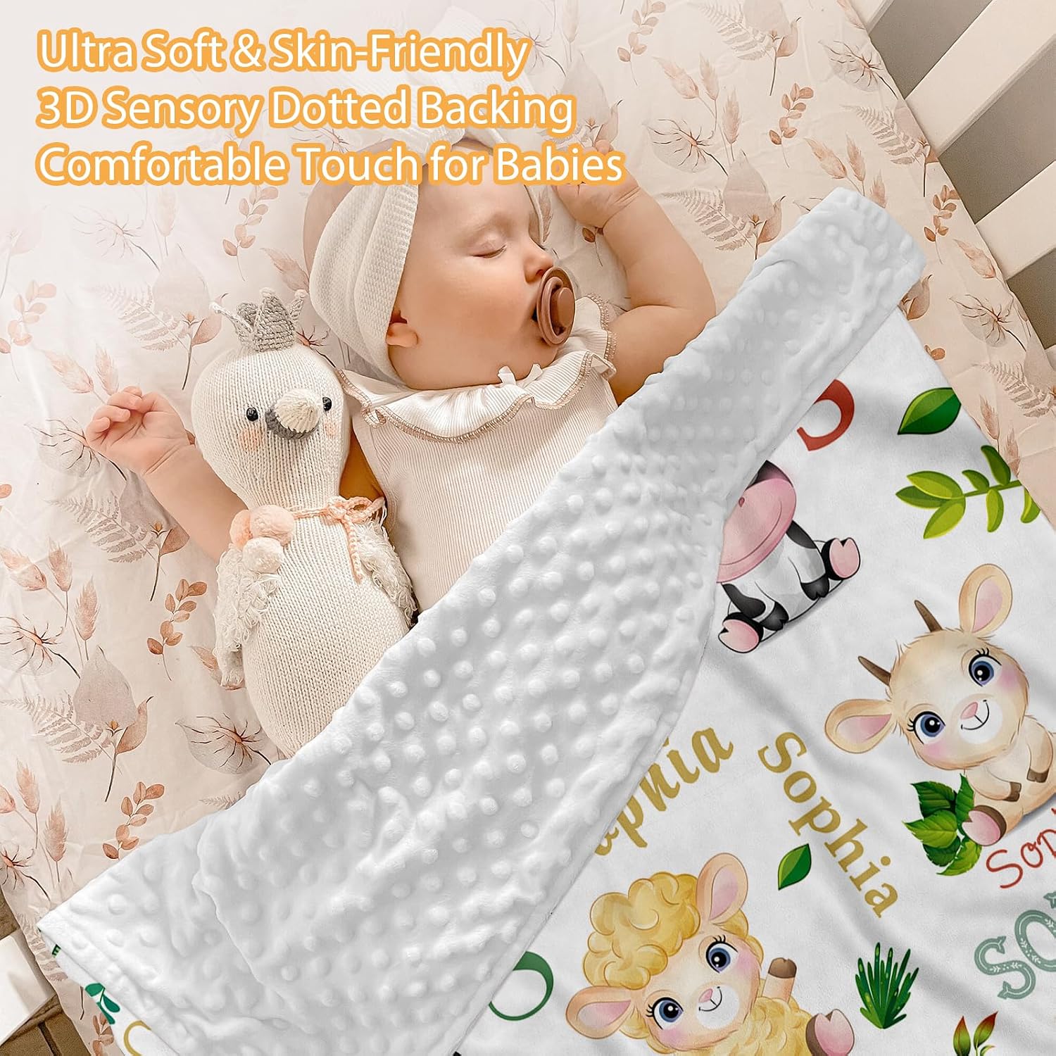 Custom Baby Crib Bedding Set - 5 Piece Nursery Crib Set Woodland Animals Design - Personalized Name Blanket with Dotted Backing, Crib Sheet, Changing Pad Cover, Pillow Cover, Rug for Newborns Color04