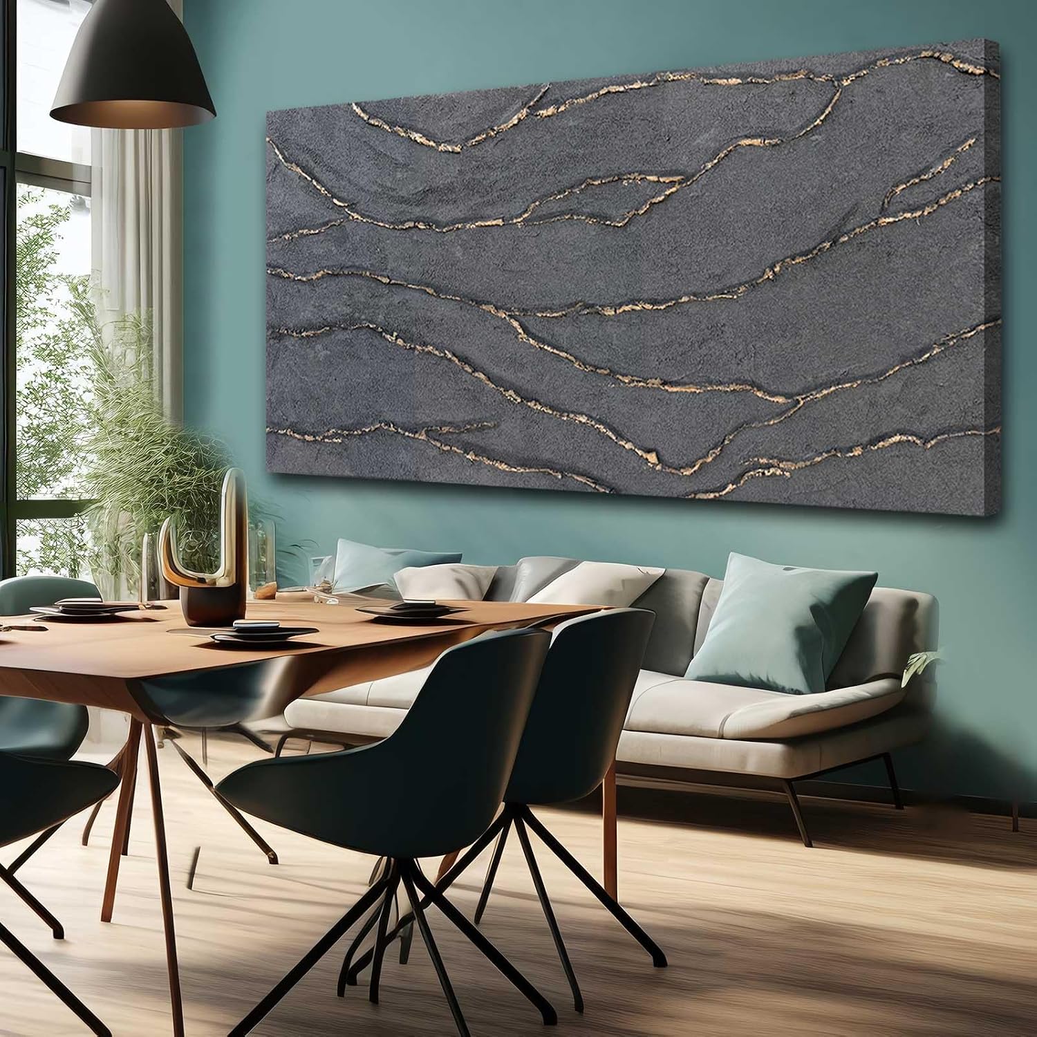 XIANSHOU Canvas Wall Art Hand Painted Large Gold and Grey Abstract Painting Textured Wall Decor 29'x58' Home Artwork Decoration for Living Room Office Bedroom Dining Room