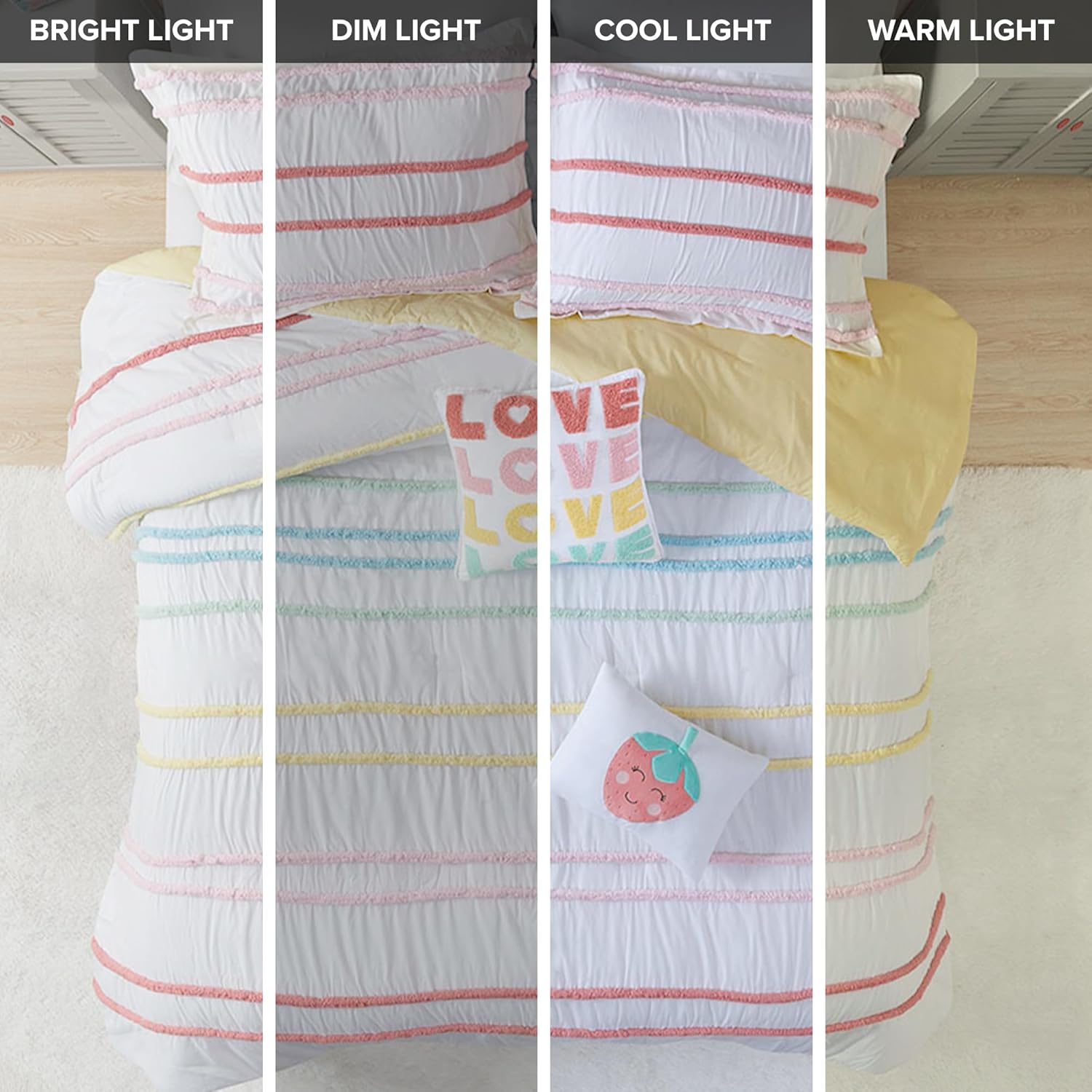 Intelligent Design Kids Twin Comforter Set, Cotton Comforter Set, Casual Fun Colors Chenille Stripes, All Seasons Fluffy Comforter Bed Set, 1 Sham, 2 Decor Pillows, Haisley, Twin, Pink Multi 4 Piece