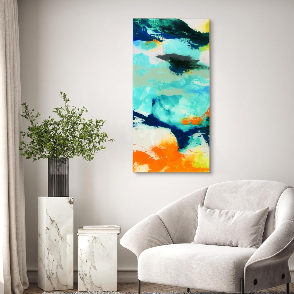 Empire Art Direct Tidal Abstract 2 Frameless Free Floating Tempered Glass Panel Graphic Wall Art, 48' x 24' x 0.2', Ready to Hang
