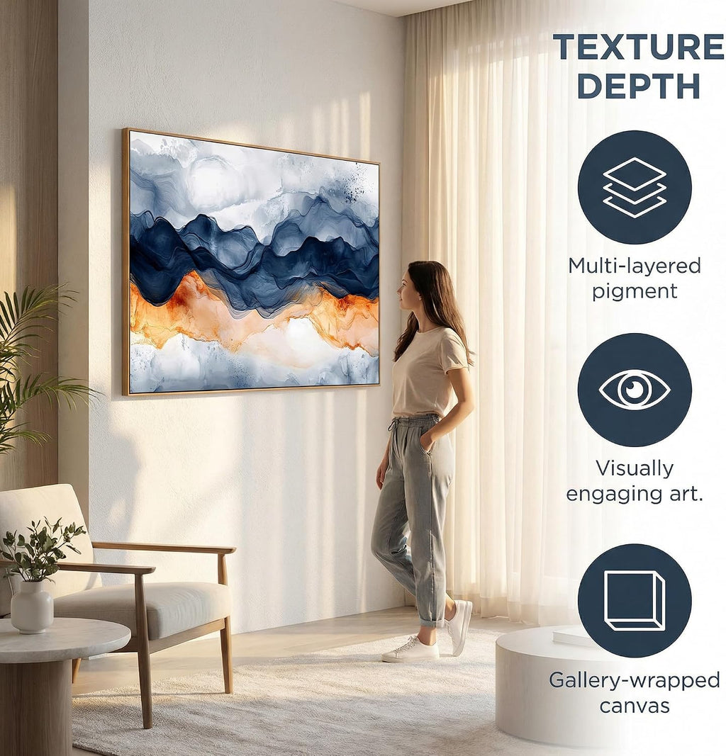 Tucai Decor Modern Abstract Mountain Wall Art Canvas Prints Navy Blue and Orange With Wood Frame Large Living Room Decor Bedroom Office Wall Decor 30 x 58 inch Ready to Hang