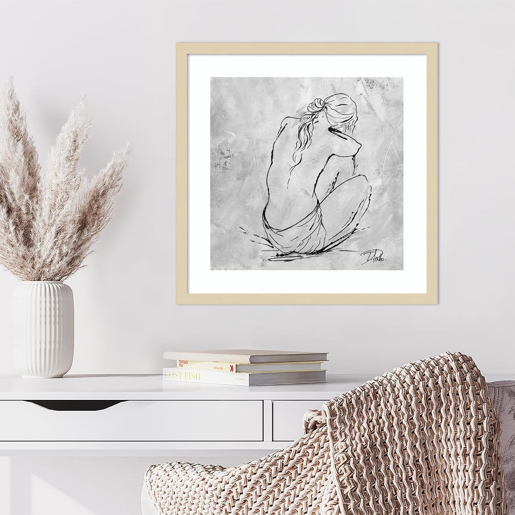 Amanti Art Framed Wall Art Print 21x21 Nude Sketch I by Patricia Pinto, Abstract Wall Art, Modern Contemporary Decor, Medium Poster Painting Artwork for Living Room, Bedroom, Bathroom, Kitchen,
