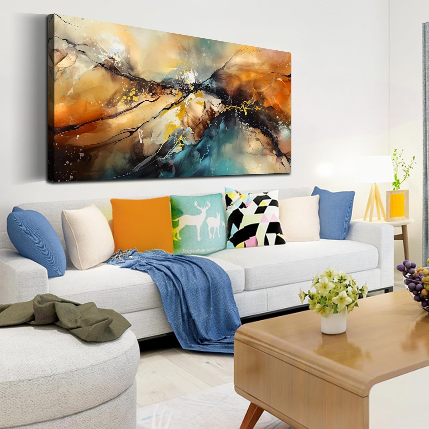 JKWALL77 Large Wall Paintings for Living Room - Yellow Pictures Wall Decor - Abstract Wall Art for Office Ready to Hang Size 29' x 59'