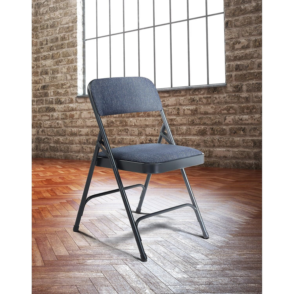 Premium Padded Portable Folding Chairs by National Public Seating – 2200 Series Upholstered, Heavy-Duty Foldable Chairs for Indoor & Outdoor Use – Set of 4, Comfortable & Durable, Char-Blue