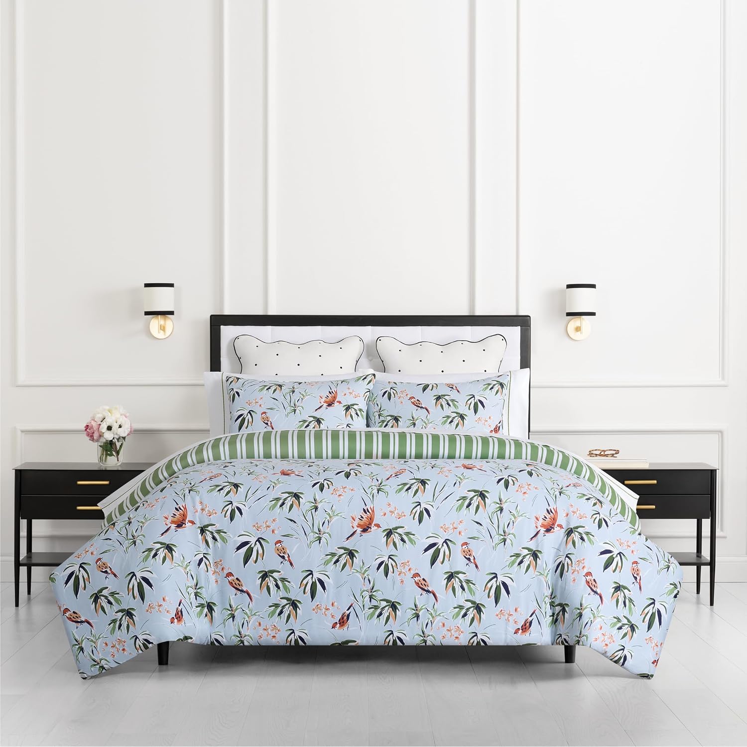 kate spade new york Bird Garden King Comforter Set, 300 Thread Count Cotton Reversible Cover, All Season 3 Piece Bedding, Machine Washable, Floral Multicolor