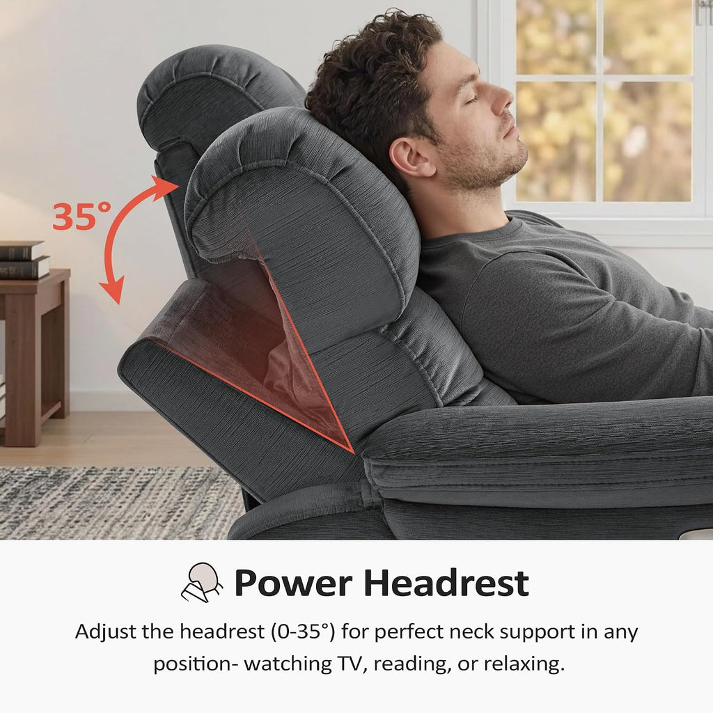 MCombo 61.6'' Wall Hugger Power Loveseat Recliner, Reclining Loveseat with Adjustable Headrest, USB Charge Ports, Wood Legs for Living Room, RVs, Small Spaces, Fabric ST258M1 (Loveseat, Dark Grey)