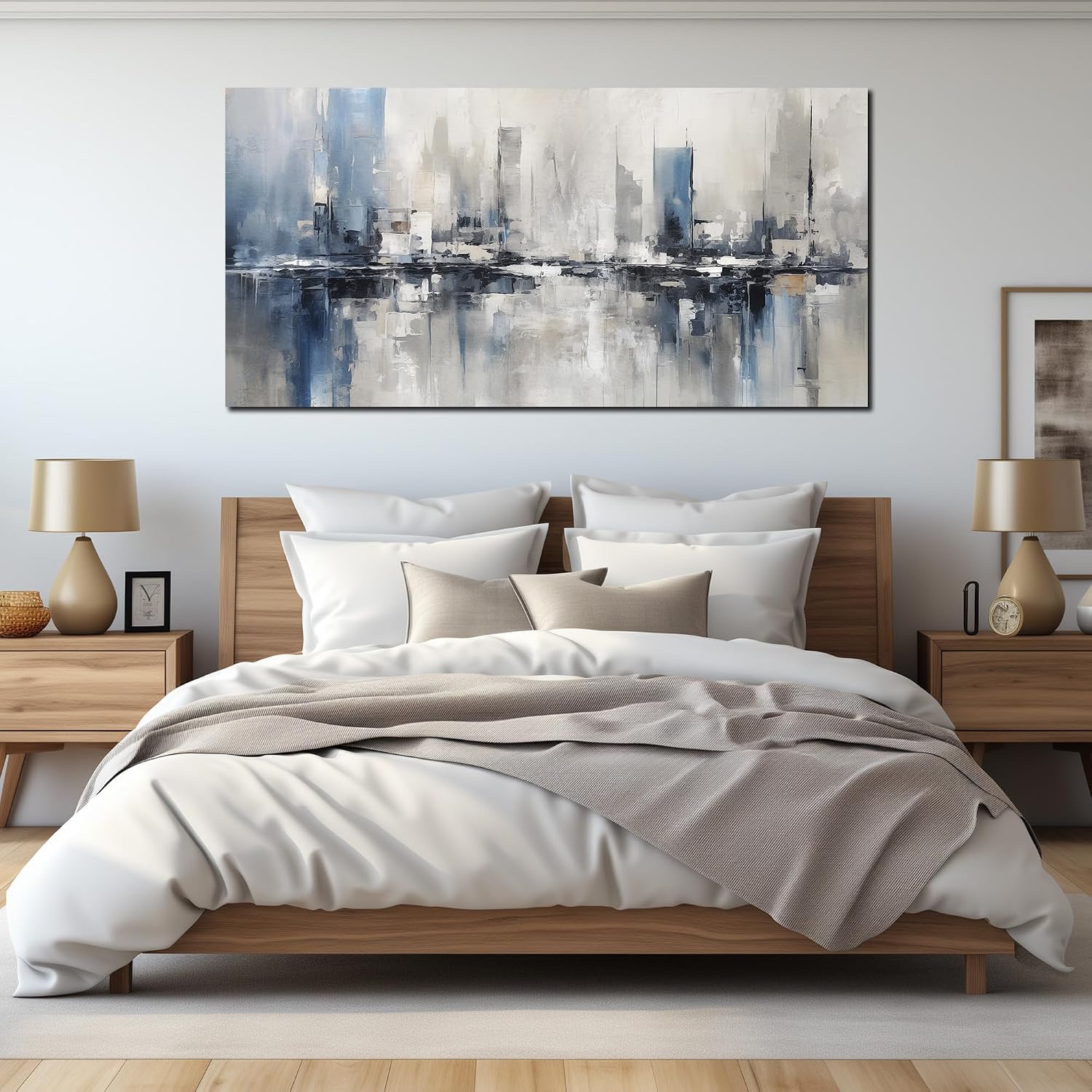 Blue Gray Abstract Cityscape Canvas Wall Art Decor Prints Large Canvas Wall Art for Living Room Modern Artwork Canvas Painting Wall Decor for Bedroom Home Office Wall Art Decor 29x58 inch
