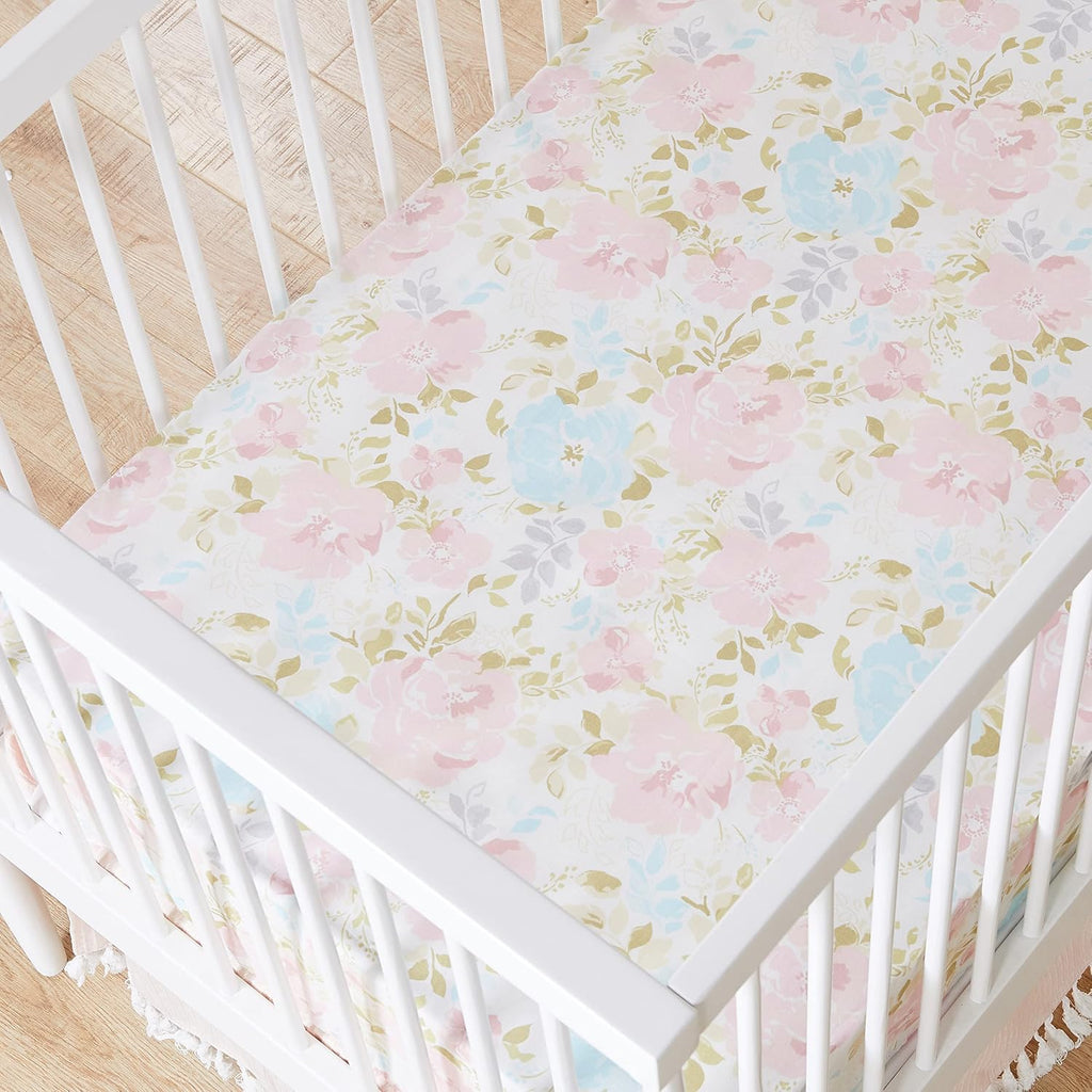 Levtex Baby Nest & Nod Amelia 3pc Bedding Set, Cotton, Pink, (Quilt, Dust Ruffle, Crib Fitted Sheet)