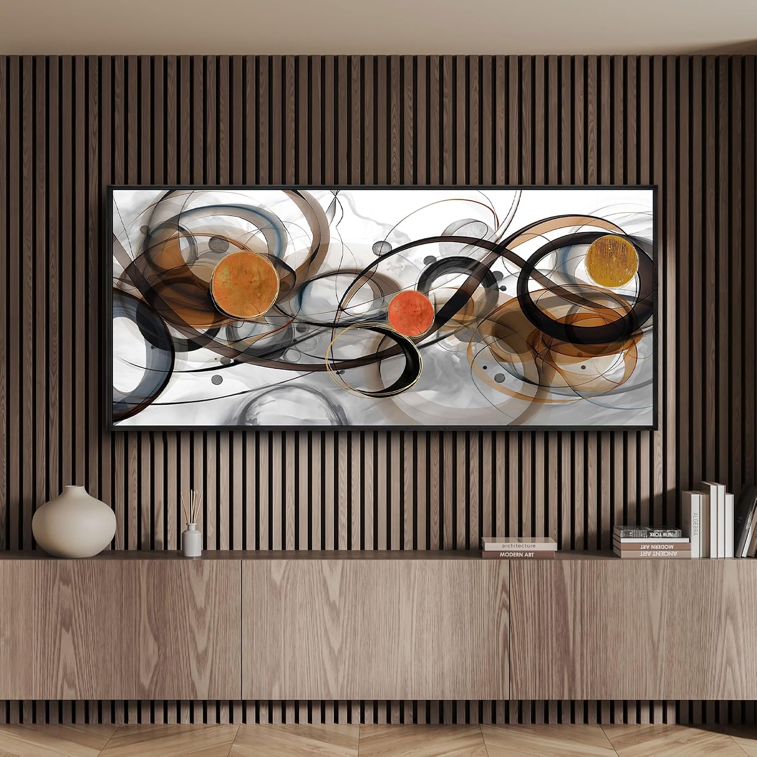XLSJERST Wall Art for Living Room - Extra Large 70x31 Inches Orange Abstract Canvas Wall Decor Modern Black Fram Painting Oversize Artwork for Above Bed Office Home Decoration