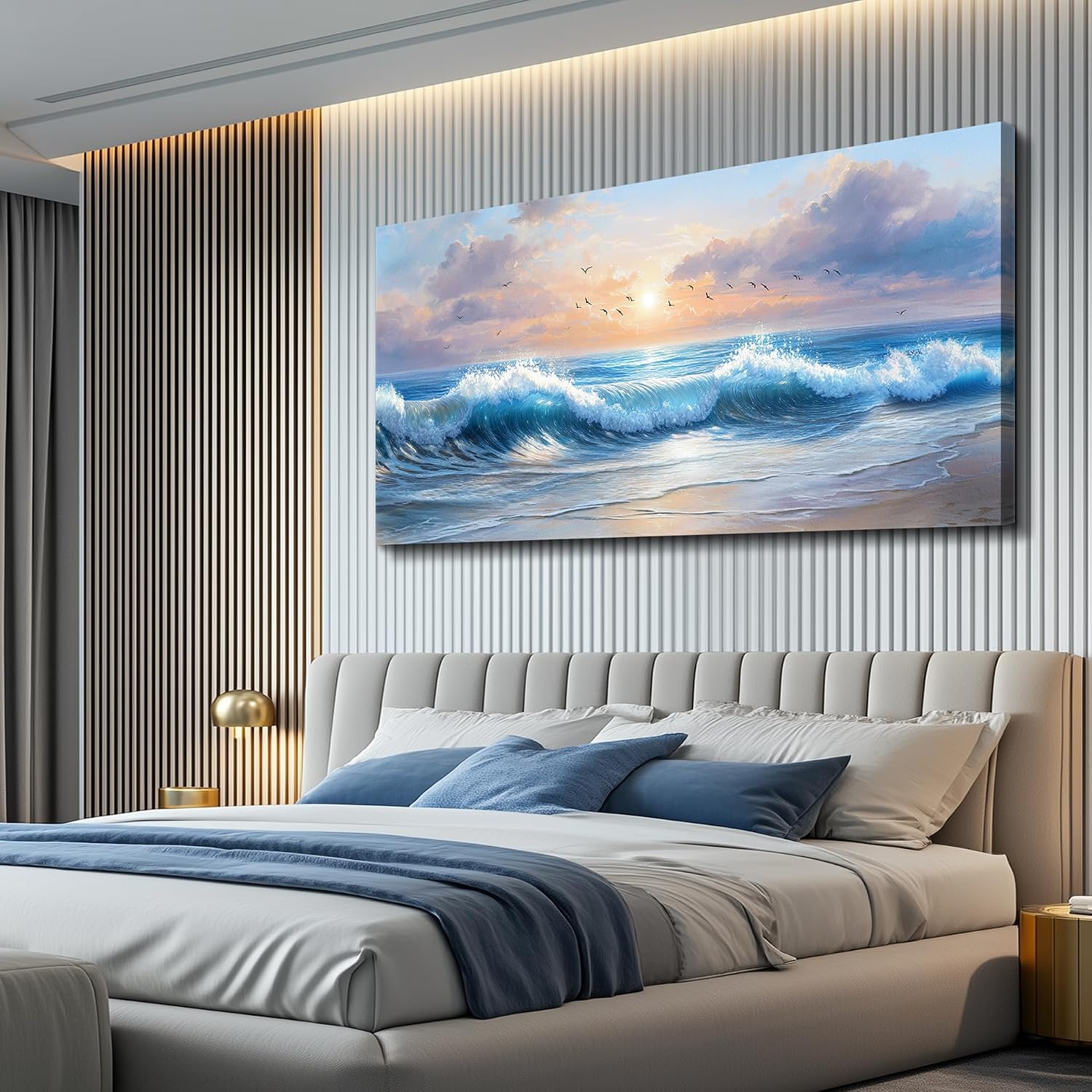 XIGUANGART Large Wall Art for Living Room, Ocean Sunset Landscape Canvas Wall Art Prints, Nature Coastal Wall Decor Beach Prints Paintings, Picture for Bedroom Dining Room Office Wall Decor, 30' x 60'