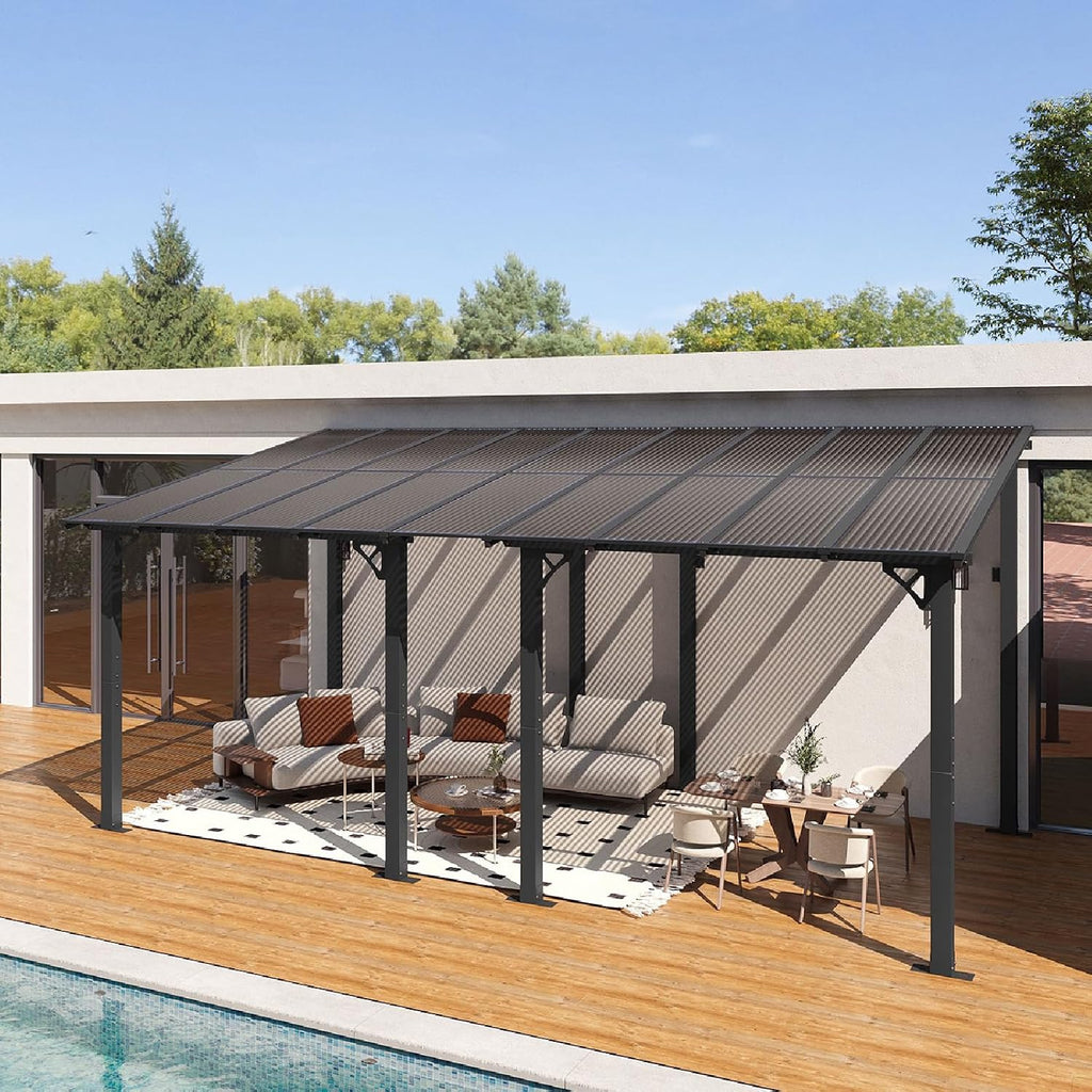Aoxun 18' x 10' Pergola for Patio, Gazebo with Sloped Roof, Grill Pergola Large Wall-Mounted Heavy Duty Awnings, for Backyard, Deck, Patio