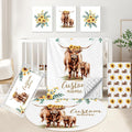 KAINSY Personalized Baby Crib Bedding Set, 5 Pcs Custom Name Bedding Set, Double Layer Nursery Bedding Set for Boy Girl, Highland Cow Baby Crib Set, Gift for Toddlers Infants New Parents