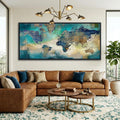 Large World Map Canvas Prints Wall Art for Living Room Office Green World Map Picture Artwork Decor for Home Decoration Black Framed Wall Art