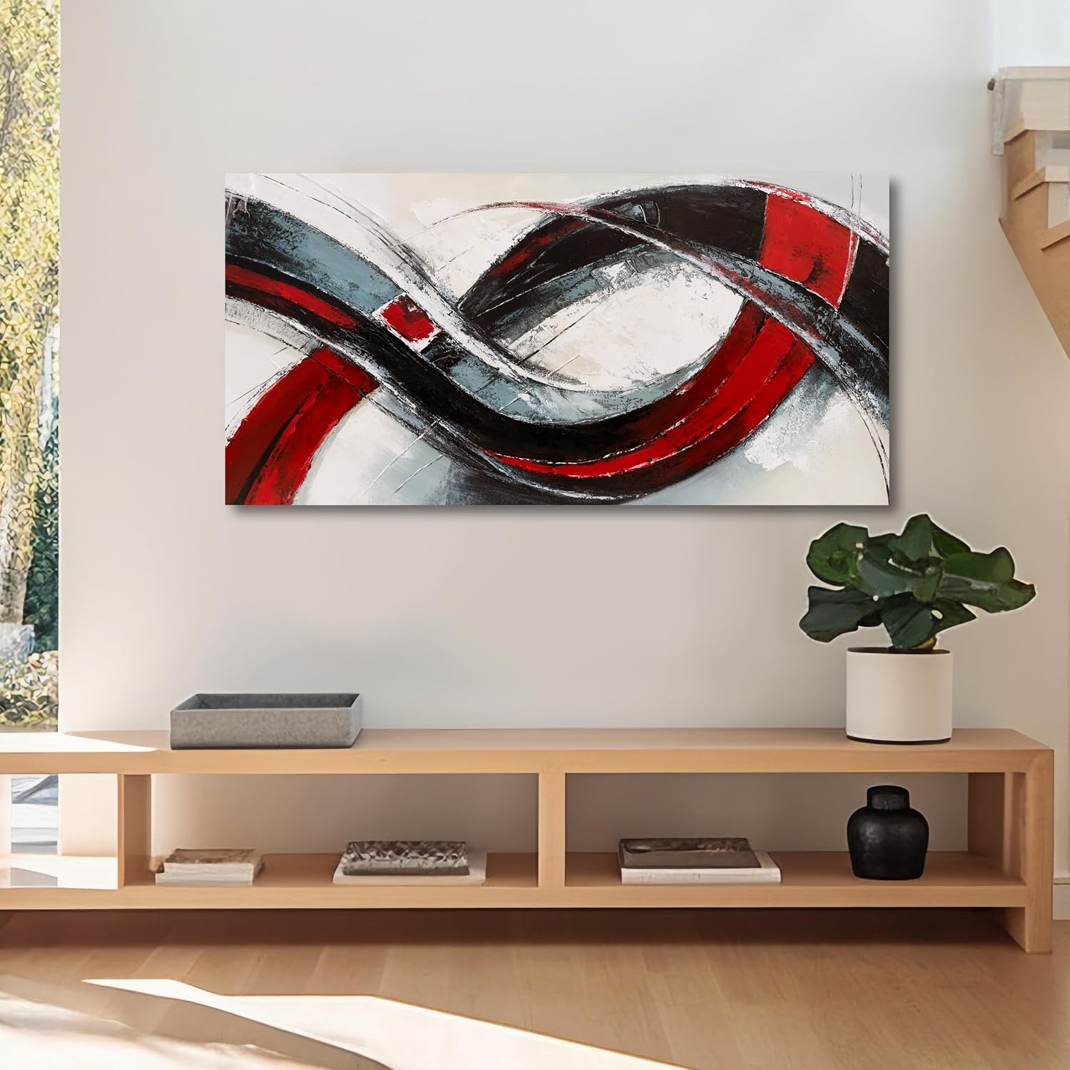 Abstract Canvas Wall Art for Living Room Framed Artwork Wall Decor for Bedroom Office Wall Decor Black and Red Paintings Wall Pictures Artwork Modern Aesthetic Home Decor 29x58 In
