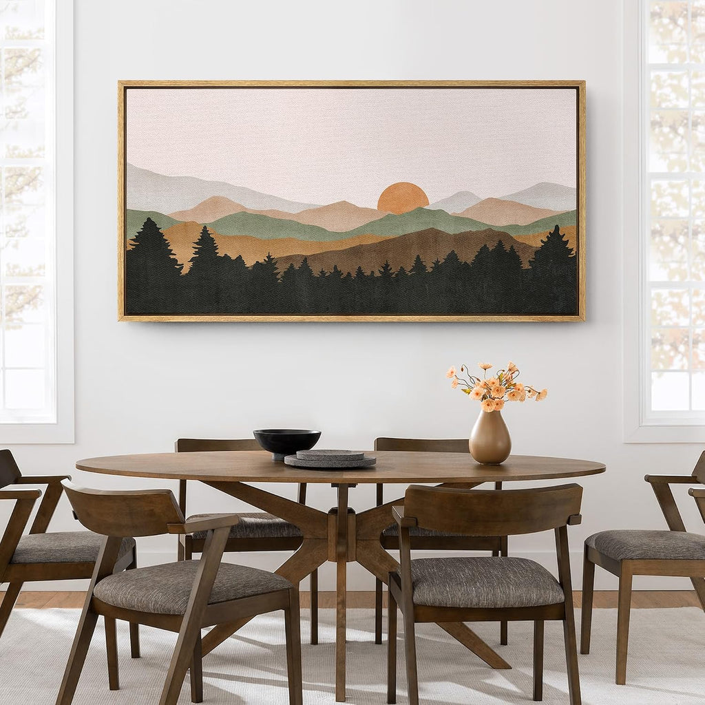 SIGNFORD Extra Large Framed Canvas Print Wall Art Abstract Mountain Contours Sunset Landscape Illustrations Modern Art Relax/Calm Warm for Living Room, Bedroom, Office - 60'x30'