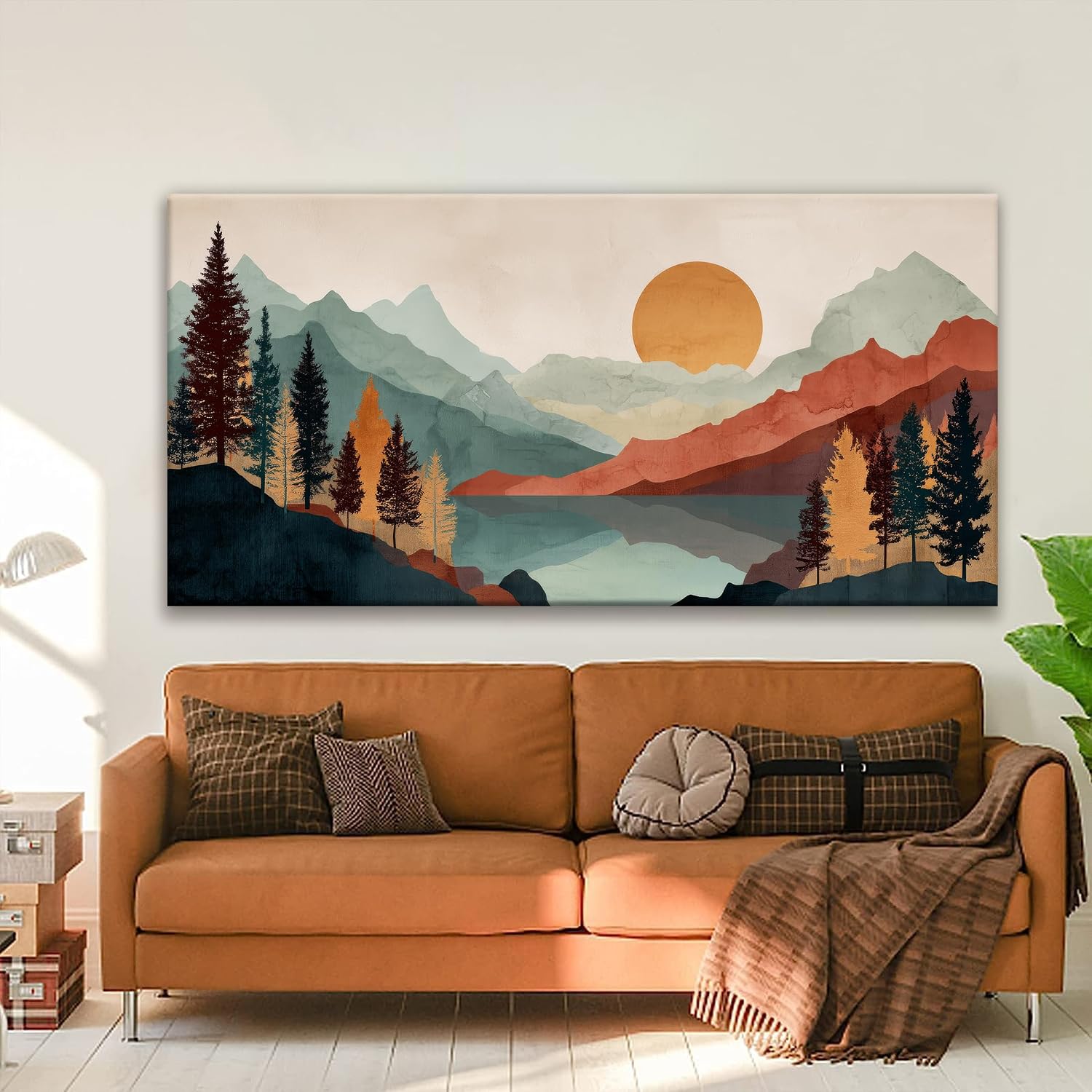Tsomzxng Large Abstract Boho Wall Art For Living Room Canvas Art Wall Decor Artwork Mountain Forest Landscapes Abstract Art Colorful Wall Art Painting Prints Home Wall Decor 29'×58'