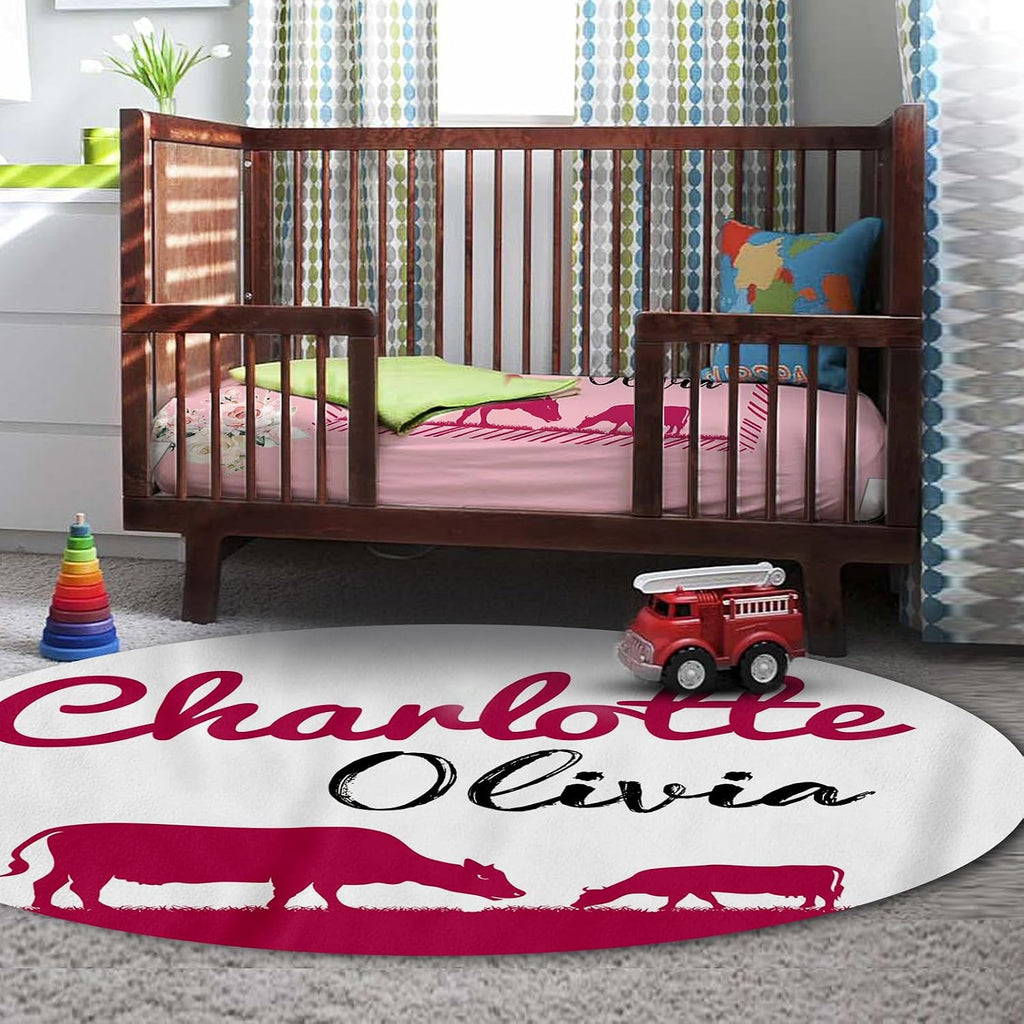 TOOTANN Custom Baby Crib Bedding Set, 5 Pcs Personalized Name Baby Crib Sheets for Kid Toddler Infant, Pink Background Highland Cow Plaid Pattern Nursery Bedding Set
