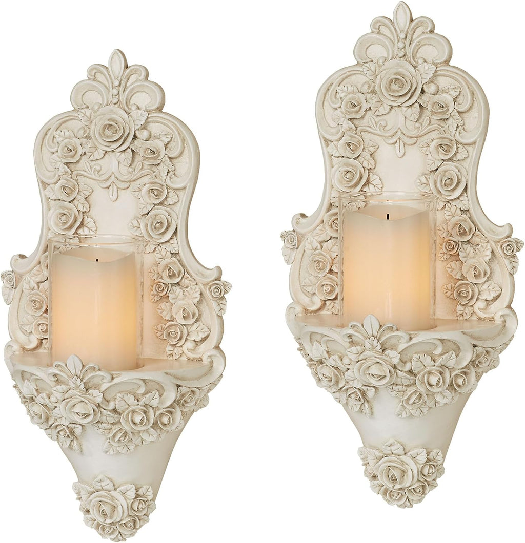 Touch of Class Victoria Rose Wall Sconce Pair | Victorian Style Decor | Traditional Pair of Sconces for Bedroom, Living Room, Bathroom, Hallway, Entryway | Decorative Candleholders