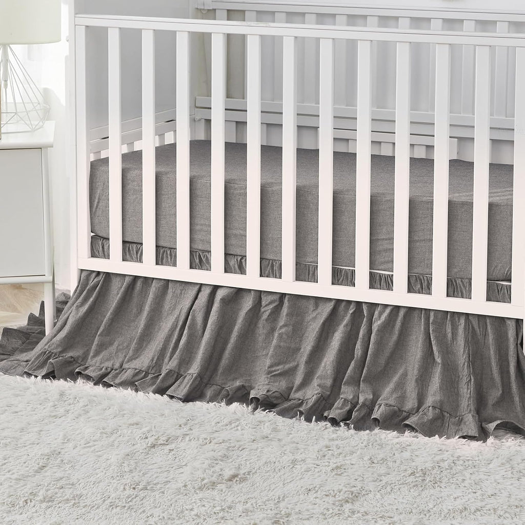 Brandream Ruffle Crib Bedding Set for Baby Boys 100% Cotton Gender Neutral Boho Bohemian Farmhouse Chic 6-Piece Nursery Bedding Set Grey