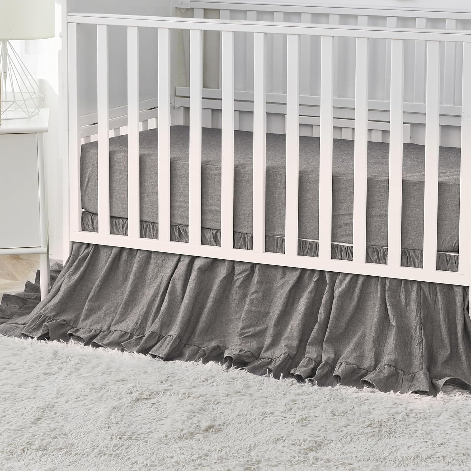 Brandream Ruffle Crib Bedding Set for Baby Boys 100% Cotton Gender Neutral Boho Bohemian Farmhouse Chic 6-Piece Nursery Bedding Set Grey