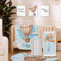 Personalized Crib Bedding Set for Baby Boys Girls, Custom Name Baby Crib Sets 5-Pcs - Toddler Double Layer Blanket Fitted Sheet Changing Pad Cover Rug Wall Art Set, Hot Air Balloon Theme Nursery Décor