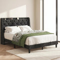 SUNLEI Queen Bed Frame with Storage Headboard, Velvet Upholstered Platform Bed Frame with Wingback Tufted Headboard, Noise Free Wood Slat Support, No Box Spring Needed, Easy Assembly, Black