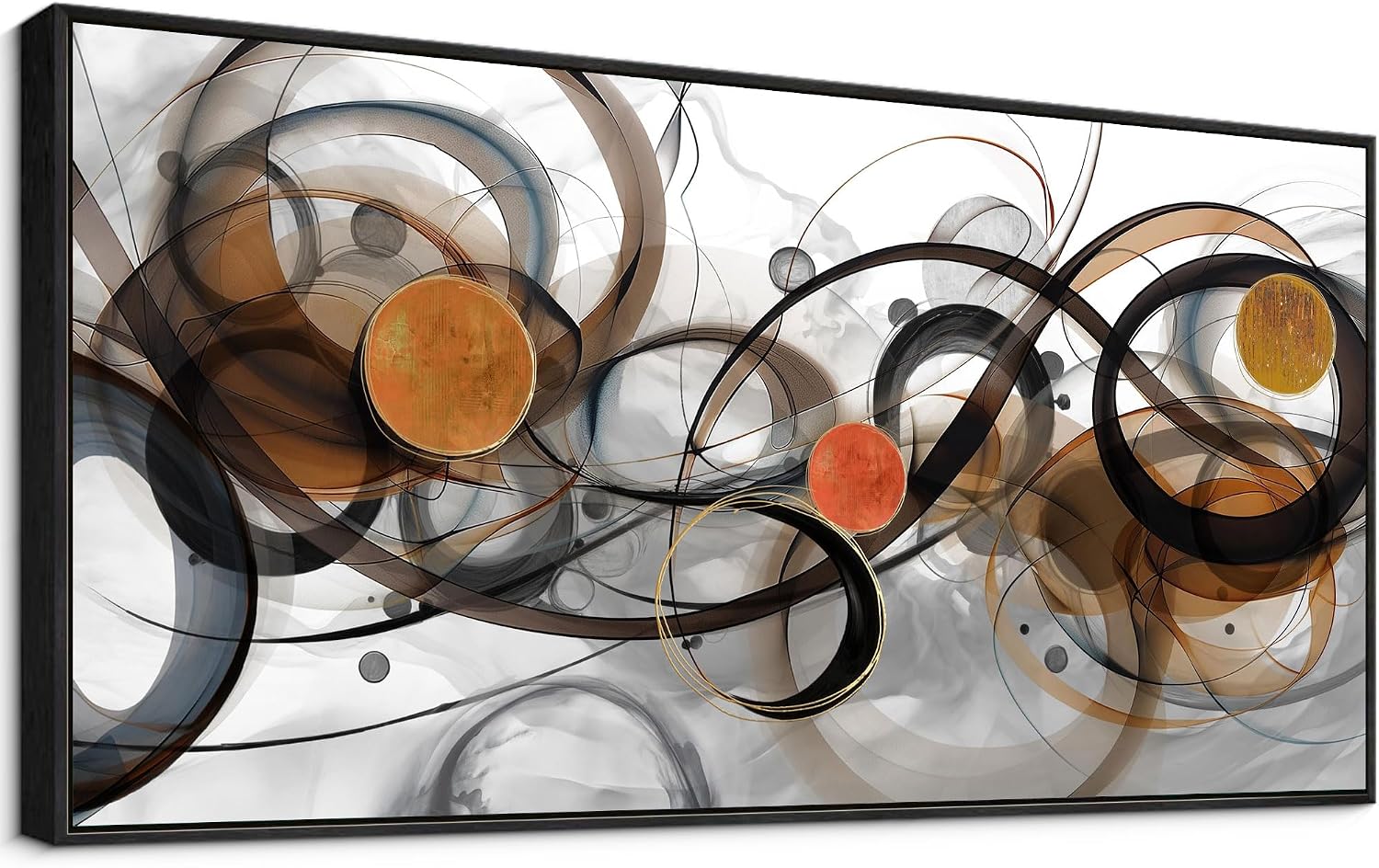 XLSJERST Abstract Wall Art - Framed Black White Canvas Home Art Decor for Living Room Office Canvas Pintings Modern Minimalist Frame Wall Art 24x48 Inches
