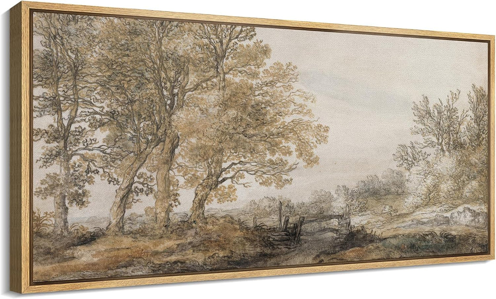 SIGNFORD Extra Large Framed Canvas Print Wall Art Classical Forest Sketch Vintage Style Tree Illustrations Modern Art Relax/Calm Warm for Living Room, Bedroom, Office - 60'x30'