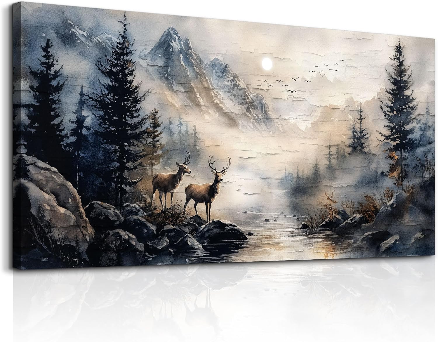 ERQINHUA Canvas Wall Art For Bedroom Large Wall Decor For Living Room Modern Office Decor Abstract Ink Painting Elk Forest landscape Wall Pictures Ready To Hang Home Decorations Posters 30'X60'