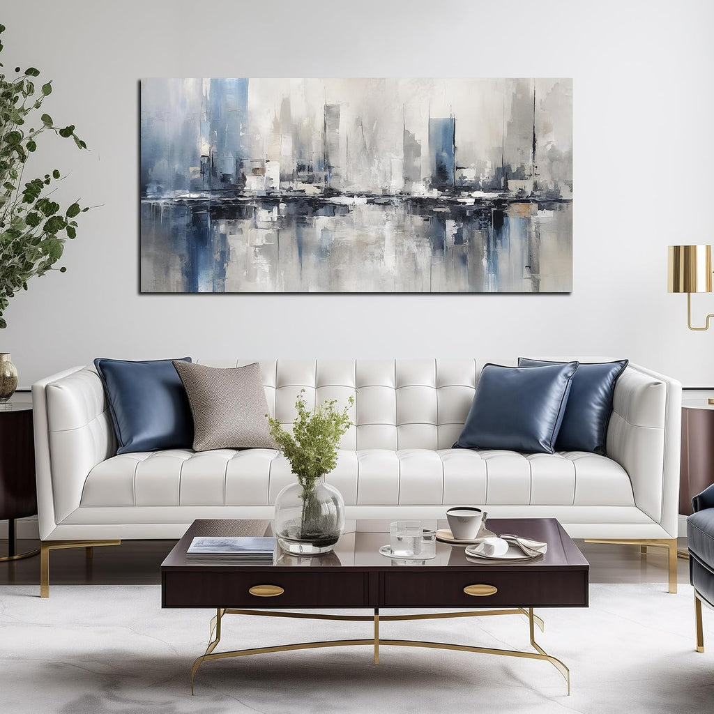 Blue Gray Abstract Cityscape Canvas Wall Art Decor Prints Large Canvas Wall Art for Living Room Modern Artwork Canvas Painting Wall Decor for Bedroom Home Office Wall Art Decor 29x58 inch