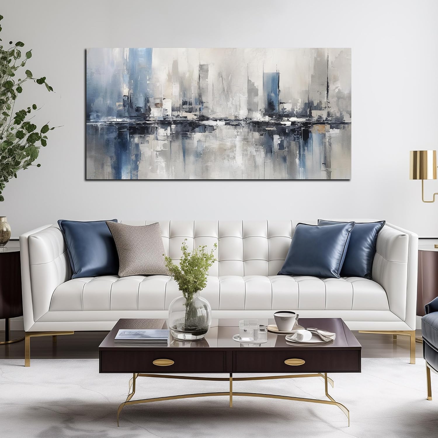 Blue Gray Abstract Cityscape Canvas Wall Art Decor Prints Large Canvas Wall Art for Living Room Modern Artwork Canvas Painting Wall Decor for Bedroom Home Office Wall Art Decor 29x58 inch