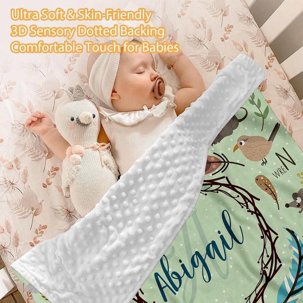 Custom Baby Crib Bedding Set - 5 Piece Nursery Crib Set Woodland Animals Design - Personalized Name Blanket with Dotted Backing, Crib Sheet, Changing Pad Cover, Pillow Cover, Rug for Newborns Color03