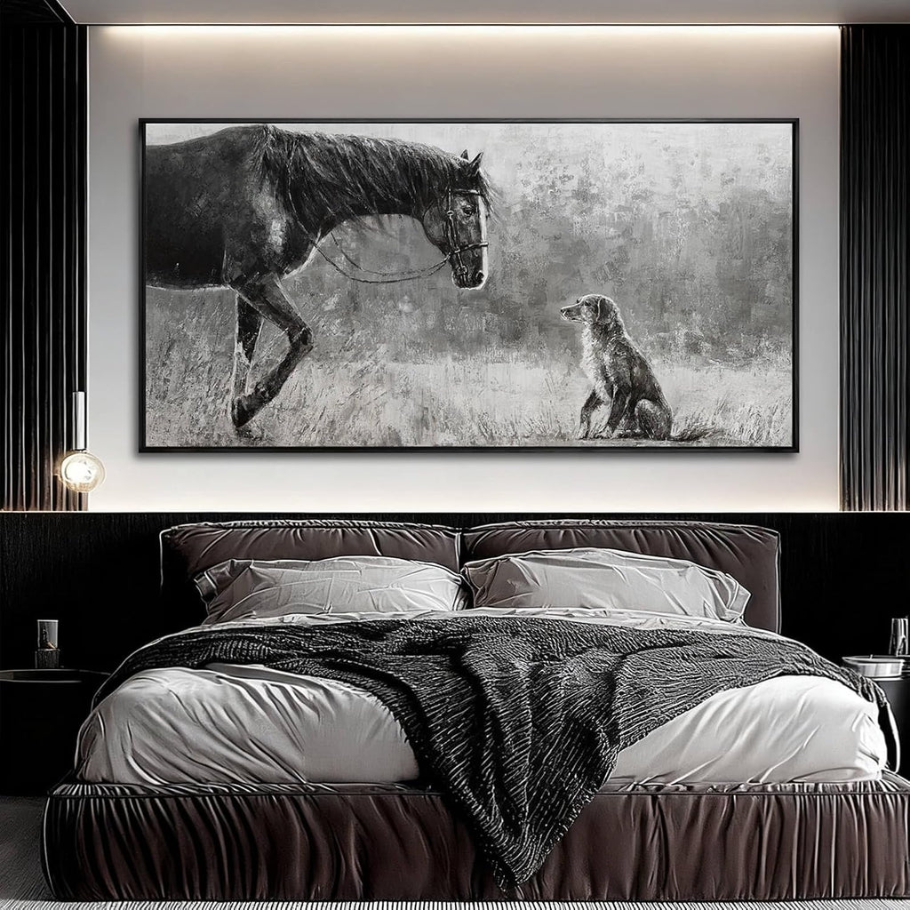 Black Home Wall Decor Horse Canvas Poster Neutral Wall Art 24'x48' Large Pictures for Living Room Kitchen Office Artwork