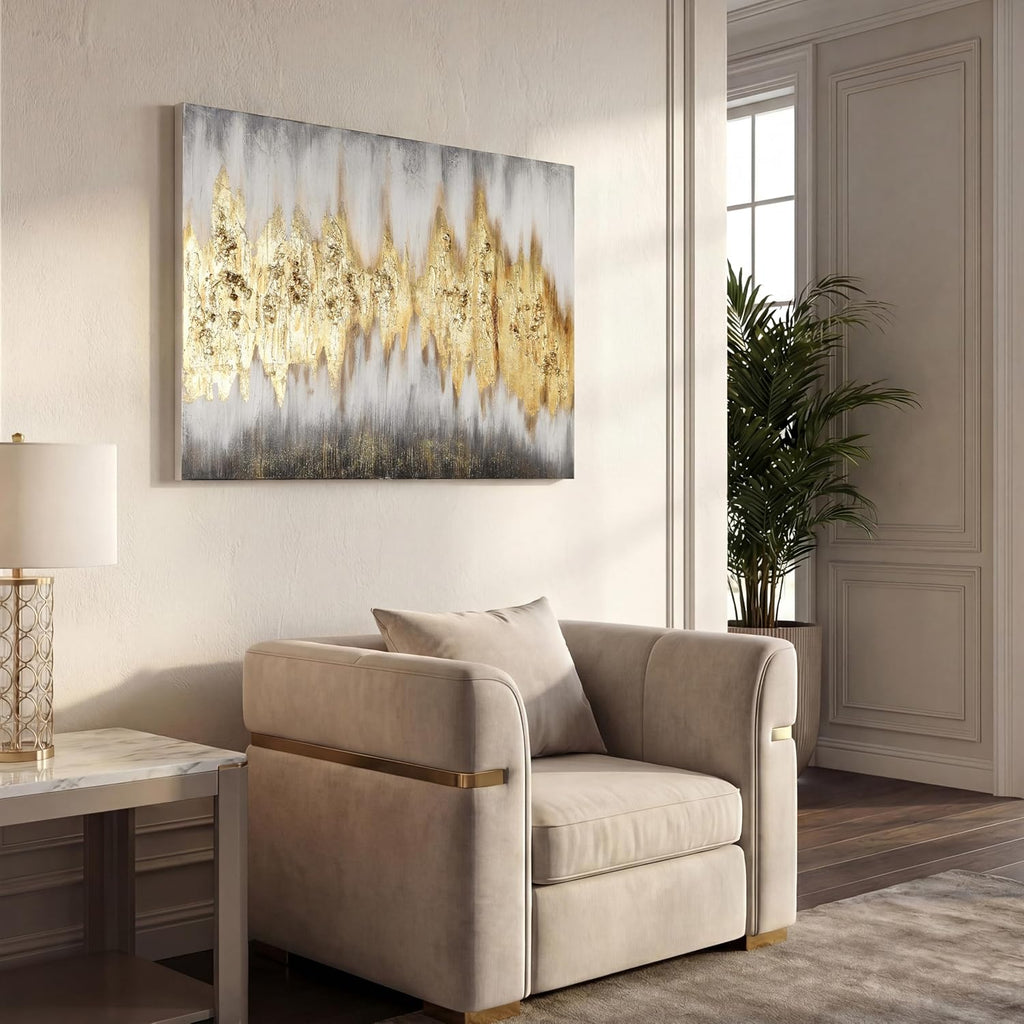 Empire Art Direct Abstract Wall Art Textured Hand Painted Canvas by Martin Edwards, Unframed, 40' x 30', Gold Frequency