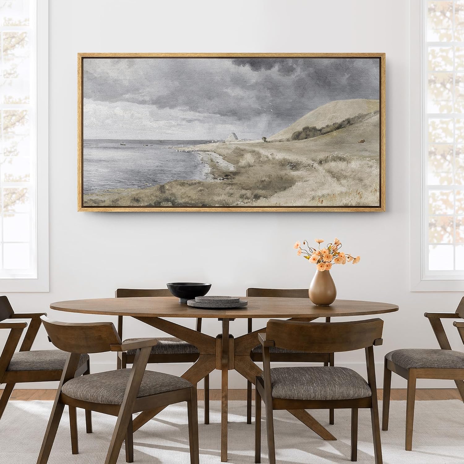 SIGNFORD Extra Large Framed Canvas Print Wall Art Coastal Dunes Landscape Serene Seaside Illustrations Modern Art Relax/Calm Warm for Living Room, Bedroom, Office - 60'x30'