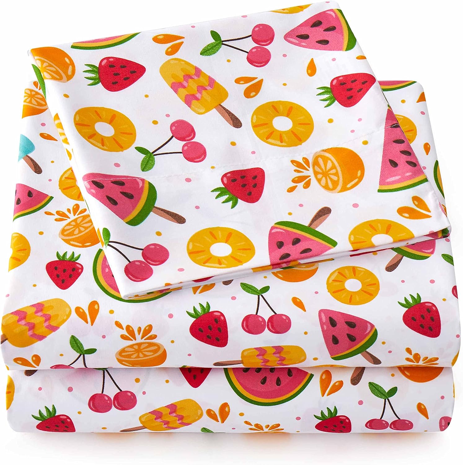 1500 Supreme Kids Bed Sheet Collection - Fun Colorful and Comfortable Boys and Girls Toddler Sheet Sets - Deep Pocket Wrinkle Free Soft and Cozy Bedding - Full, Fruity Fun(Pack of 12)