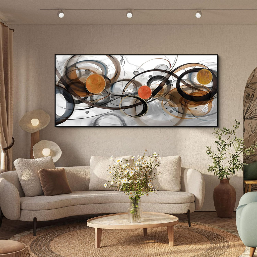 XLSJERST Wall Art for Living Room - Extra Large 86x39 Inches Orange Abstract Canvas Wall Decor Modern Black Fram Painting Oversize Artwork for Above Bed Office Home Decoration