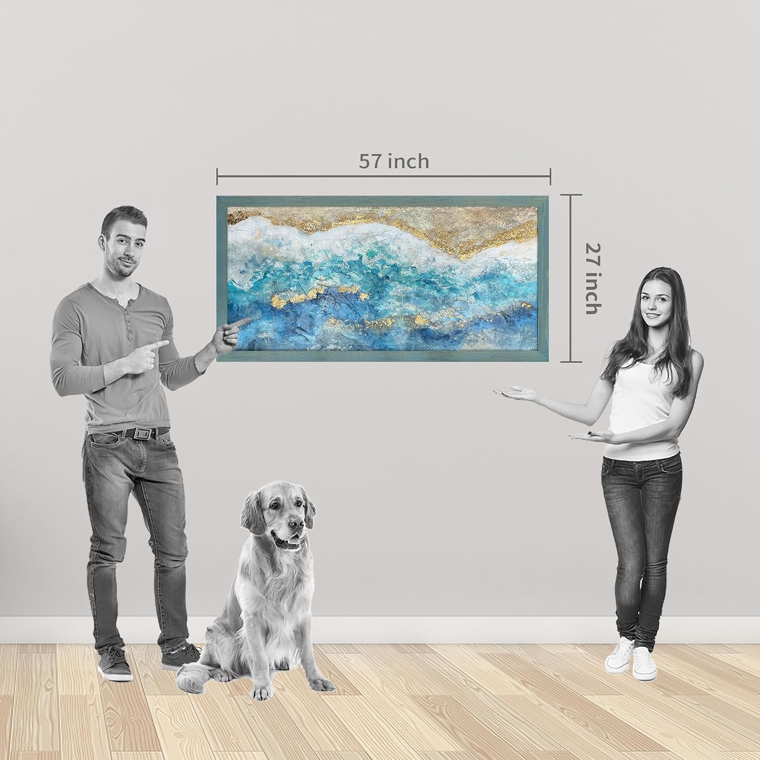 UTOP-art Turquoise Blue Wall Decor Artwork - Abstract Ocean Painting for Living Room Office Gift 60'x30'