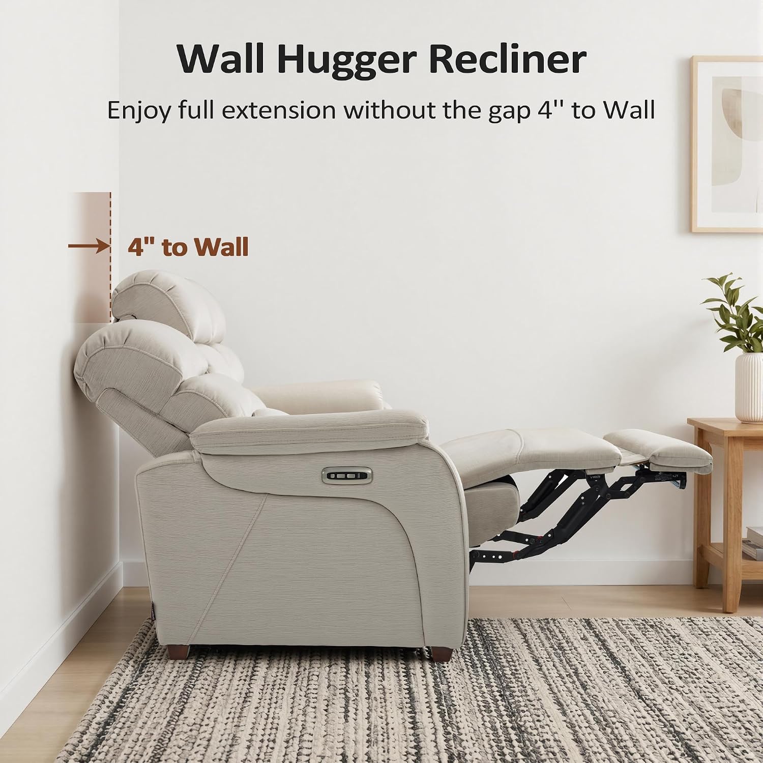 MCombo 87.2'' Wall Hugger Power Recliner Sofa with Drop Down Table, Reclining Sofa with Adjustable Headrest, USB Charge Ports, Reading Lamp, for Living Room, RVs, Fabric, ST258M3 (3-Seater, Beige)