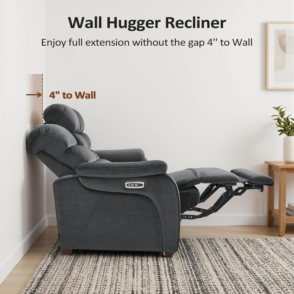 MCombo 87.2'' Wall Hugger Power Recliner Sofa with Drop Down Table, Reclining Sofa with Adjustable Headrest, USB Charge Ports, Reading Lamp, for Living Room, RVs, Fabric, ST258M3 (3-Seater, Dark Grey)