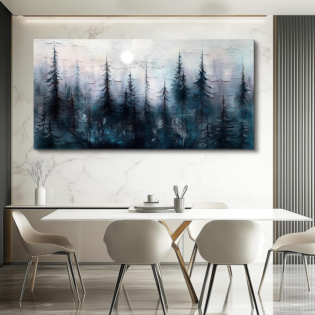 FUHAIHUA Canvas Wall Art for Living Room Large Wall Decor for Office Bedroom Decoration Foggy Forest Landscape Picture Black and White Painting Artwork Wall Mural Aesthetic Home Decor 30'X60'