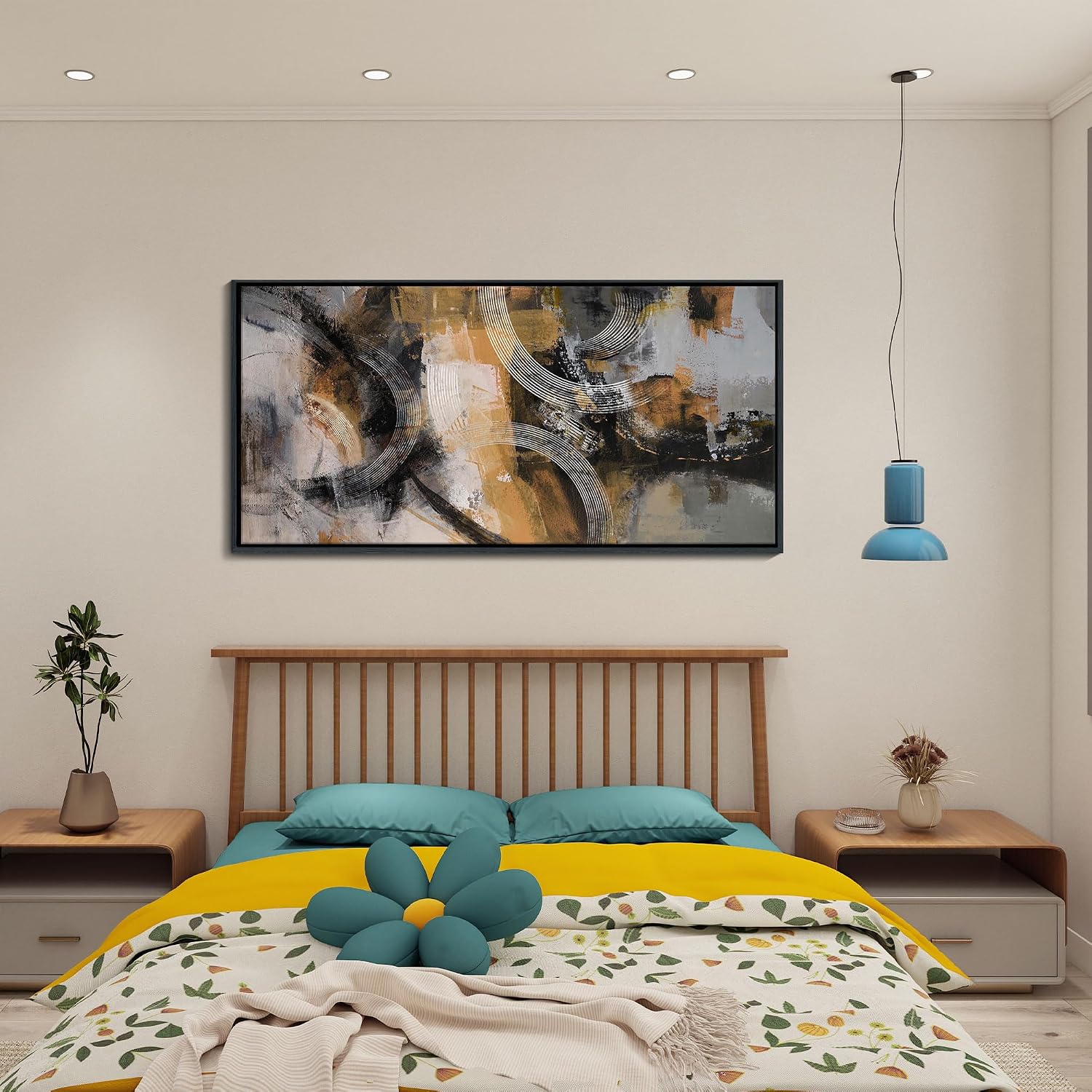 KLAKLA Wall Art for Living Room & Office - Modern Abstract Canvas Wall Art Decor - Orange, Gray, Yellow Paintings & Pictures for Living Room - Bedroom Wall Decor 24×48IN