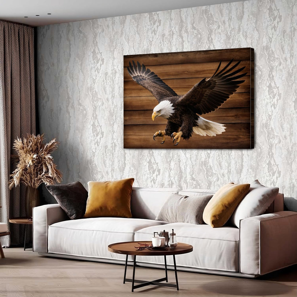 American Bald Eagle Wall Art Bird Pictures Canvas Wall Decor Rustic Farmhouse Wildlife Painting Cabin Lodge Decor Woodland Western Animal Artwork for Living Room Bedroom Office Home Decoration 32x48'