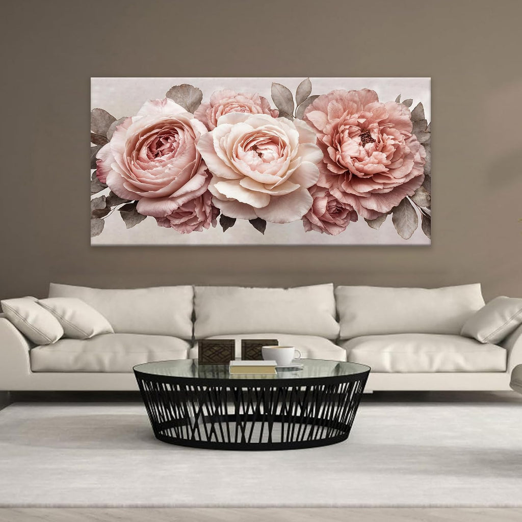 TAIJXAGSG Large Canvas Wall Art For Living Room Prints Modern Canvas Art Wall Decor Pink Flower White Wall Art Picture For Bedroom Office Aesthetic Home Wall Decor Artwork 29 X 58 Inches