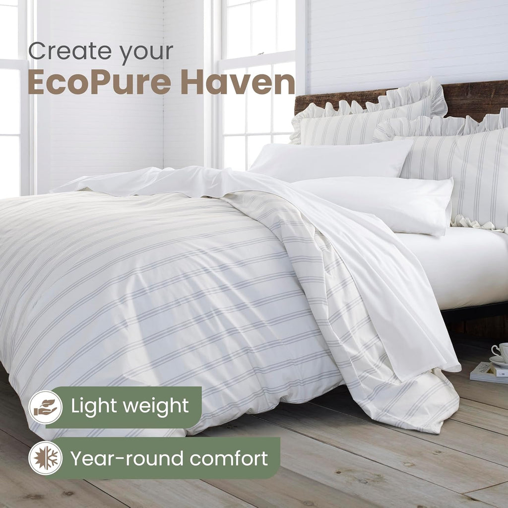 Martex EcoPure Comfort Wash 3-Piece Print Full/Queen Comforter Set – 100% Organic Cotton - All-Season - Breathable & Lightweight – Easy Care - Brooke