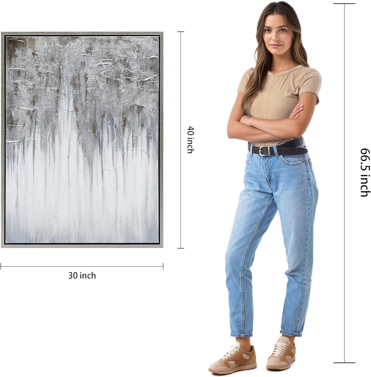 Empire Art Direct Abstract Wall Art Textured Hand Painted Canvas by Martin Edwards, Champagne Frame, 40' x 30', Iceberg
